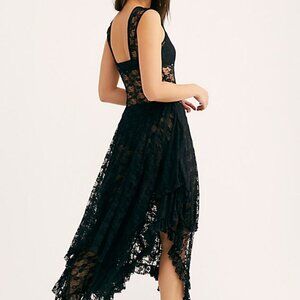 NWT BLACK S French Courtship Lace Lace Slip Dress Victorian Maxi Intimately NEW